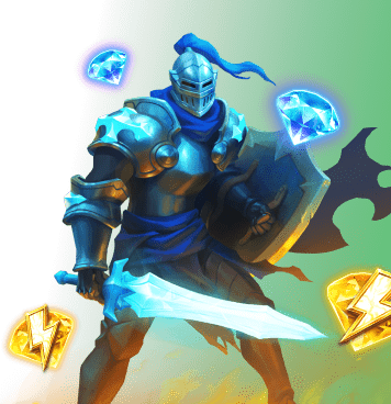 image of a knight with scattered gems around him